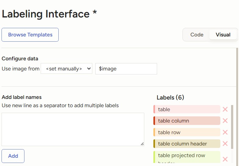 Labeling interface for table structure recognition